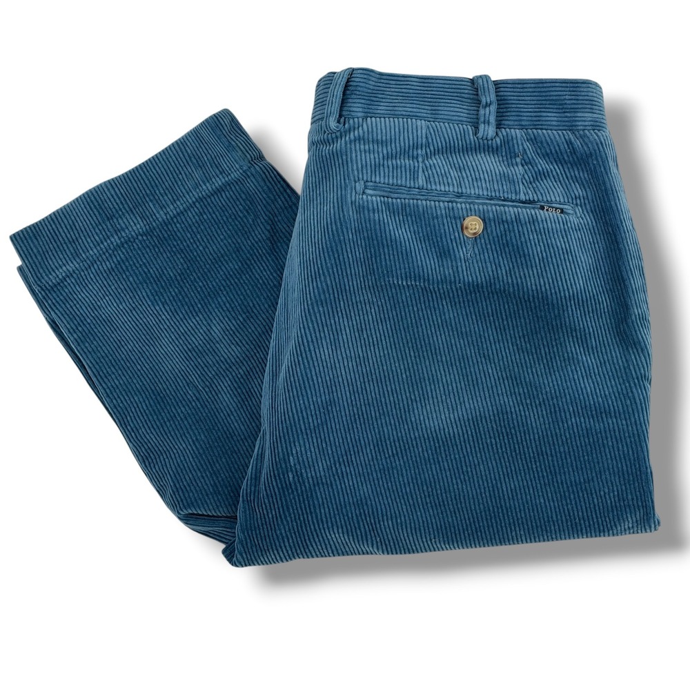Polo Ralph Lauren Corduroy Pants Men 33x30 Blue Slim Fit Cotton Stretch Casual
